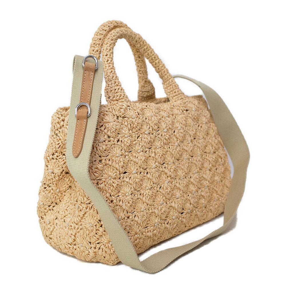 Prada Raffia Tote Shoulder 2Way Beige Bag Tan
